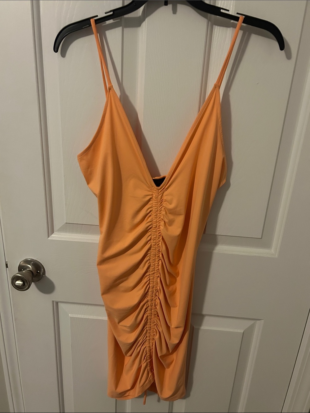 Ruched Spaghetti Strap Dress in Peach Orange